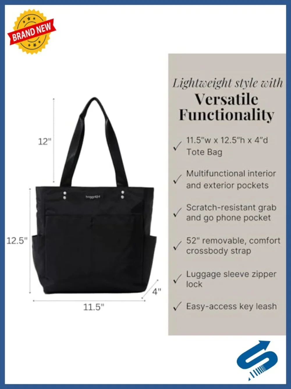 Nylon Carryall Tote with Luggage Sleeve, Machine Washable Travel Purse,